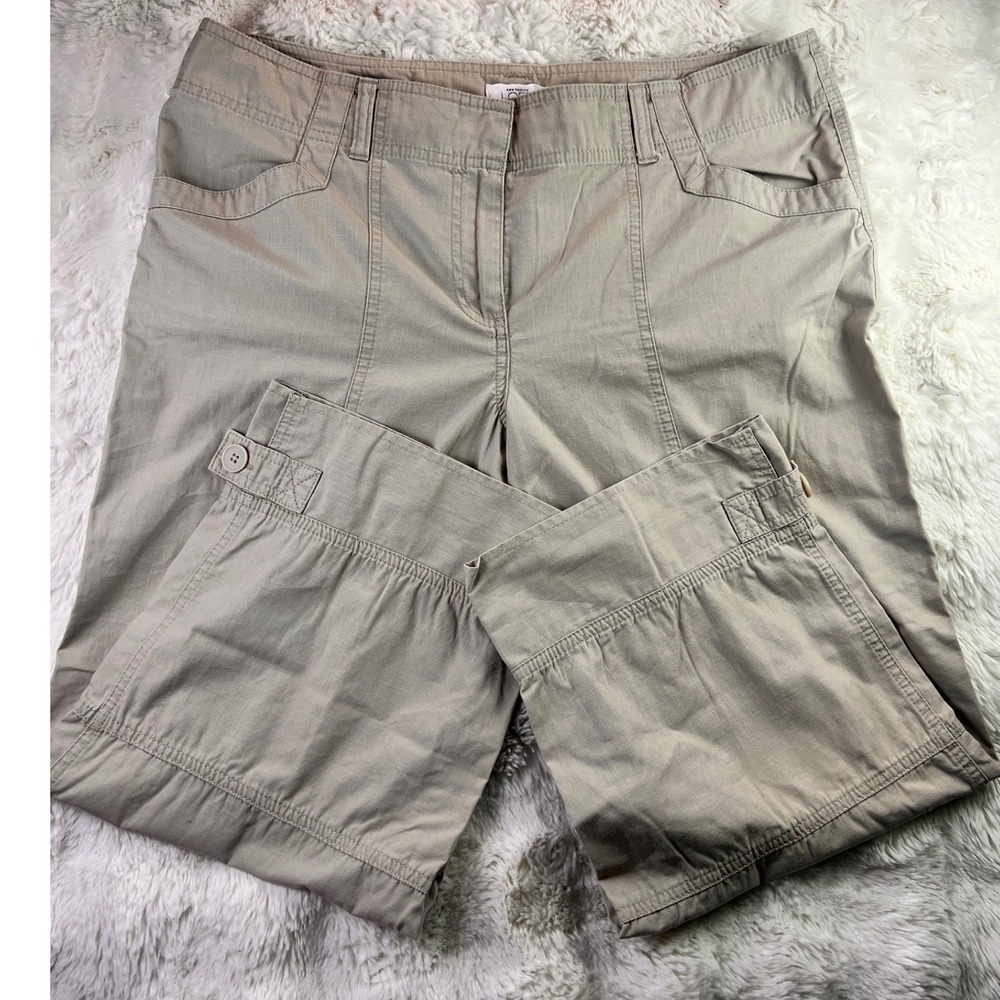 Ann Taylor Loft Marisa Khaki Tan Cotton Cropped Cargo Pants Womens 12 Utility A9